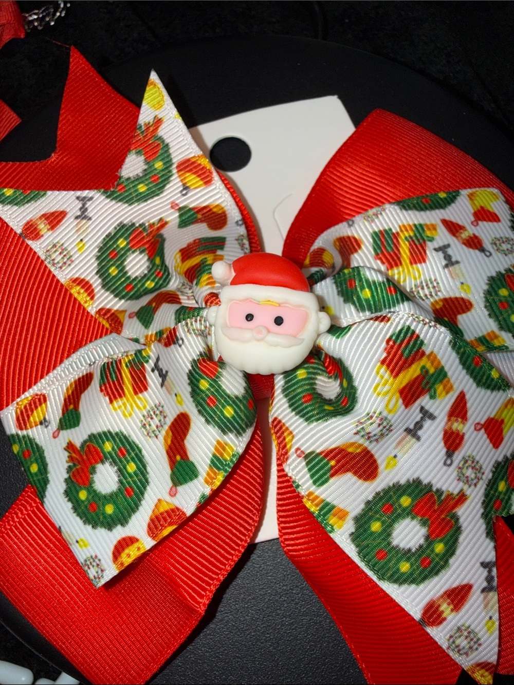 Festive Red & White Santa Hair Bow for Kids